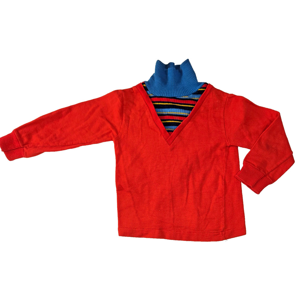 Vintage Towncraft Jr Boys Red Striped Turtleneck Long Sleeve Size 5 1960s 41-43"